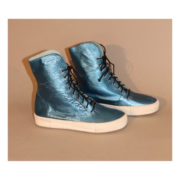 Jan Jansen Blue Metallic High Top Sneakers NWOT Size 8 - Picture 1 of 4
